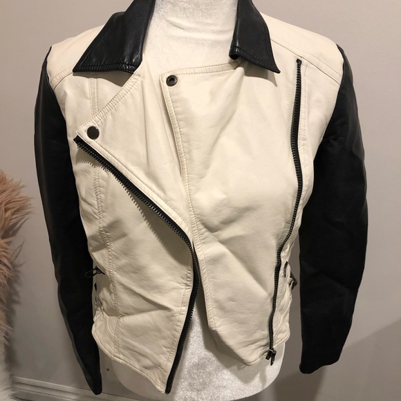 Black and beige leather jacket - Picture 5 of 7